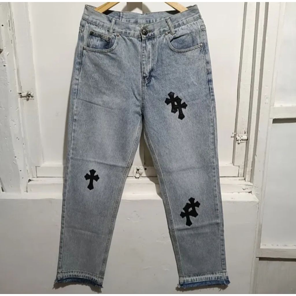 Vintage Very Rare Chr©me Hearts Jeans patch leather Black