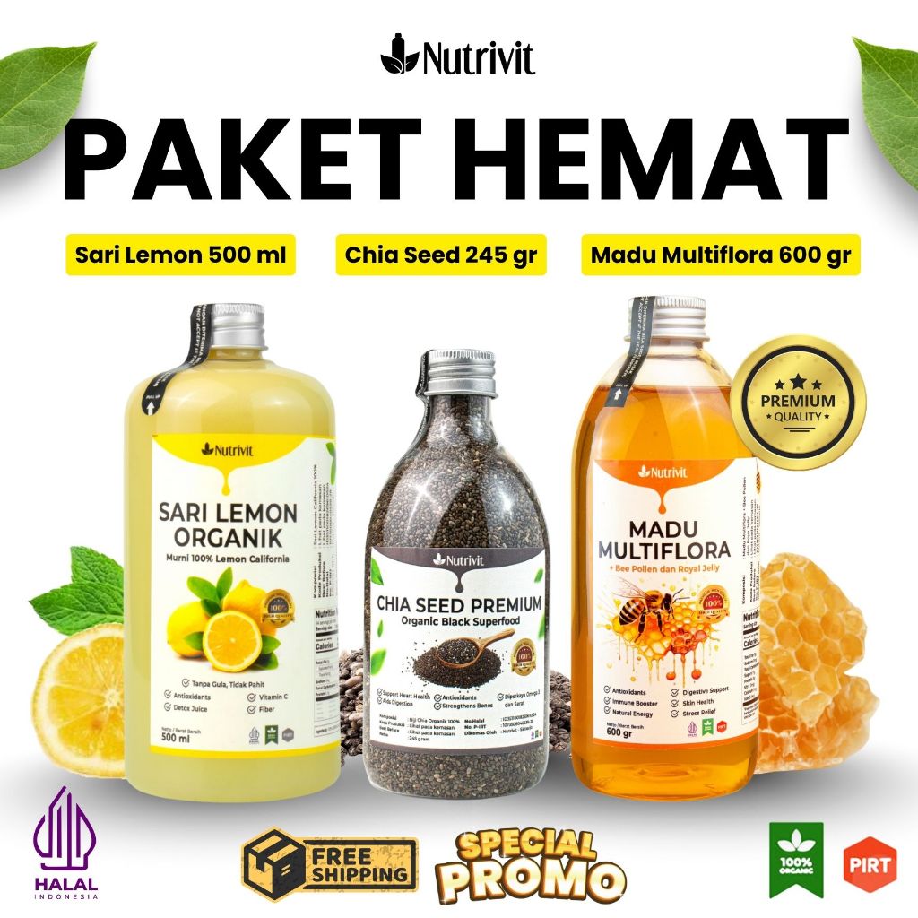 

Nutrivit Paket 3in1 Sari Lemon Murni Chia Seed Premium Madu Asli Multiflora