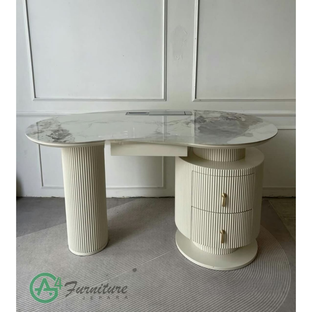 Meja Kerja Modern Lingard Kombinasi Top Marmer Carrara White