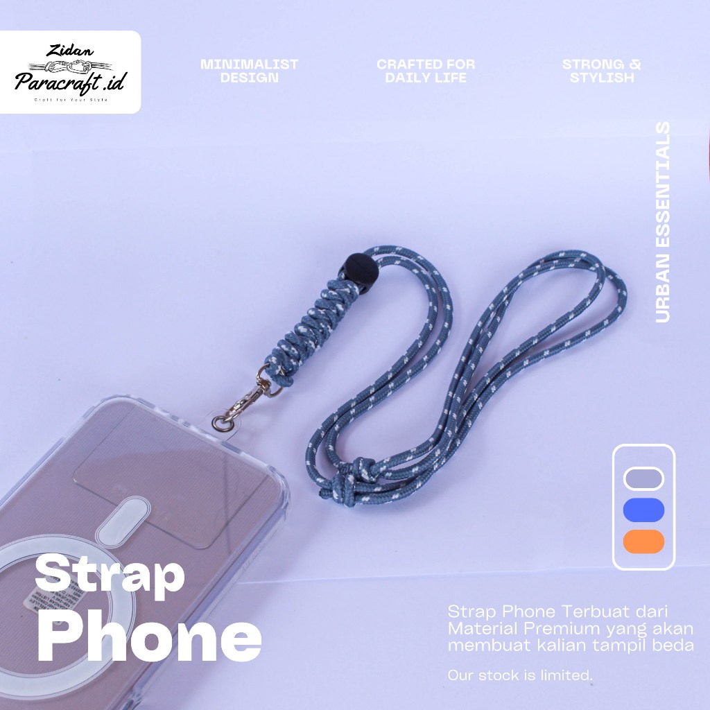 ZIDAN PARACRAFT | Strap HP Paracord | Tali HP Kuat Stylish, ID Card, Vape, Flashdisk, Multifungsi Ga