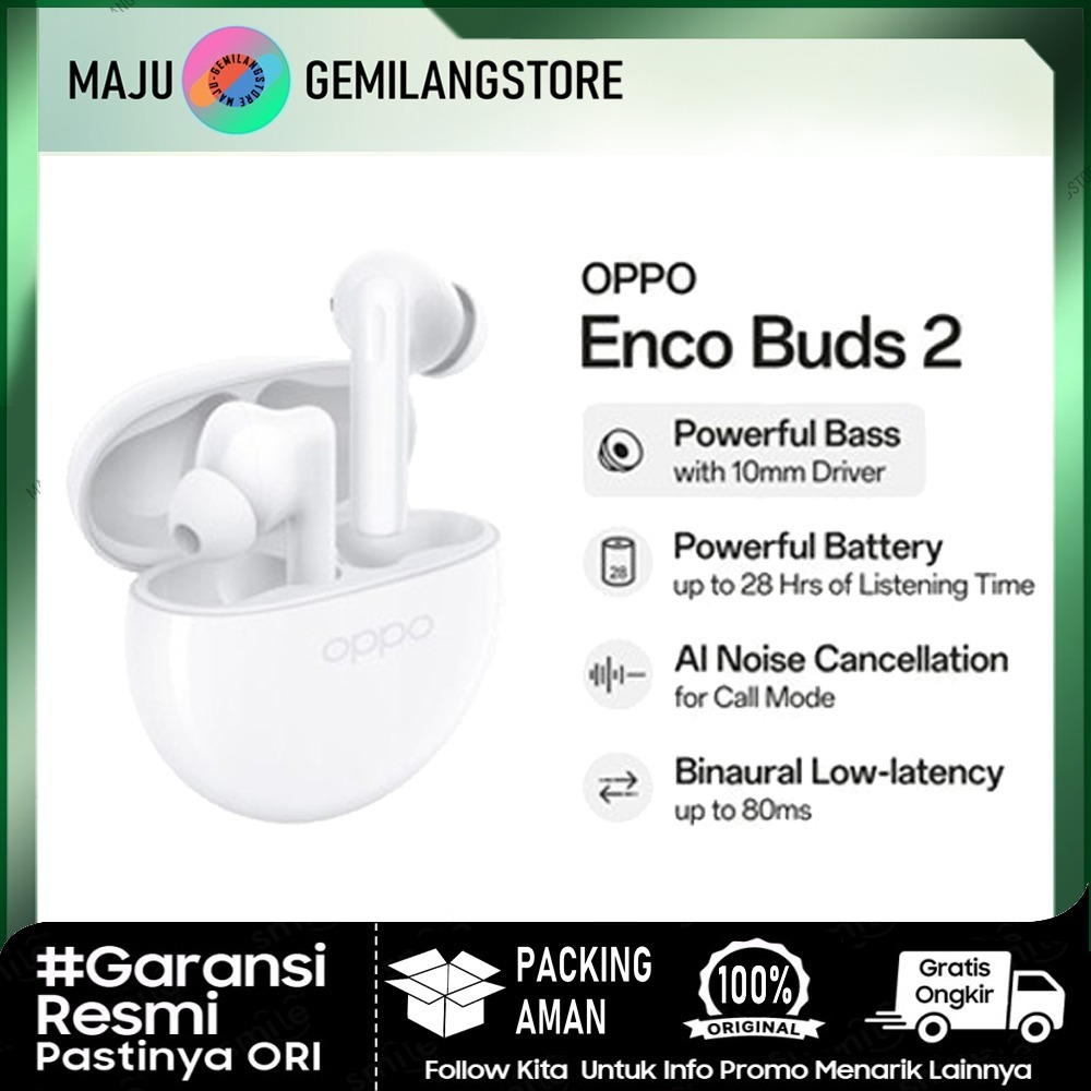 Oppo Enco Buds 2 Full Bass (GARANSI RESMI OPPO TWS Earphone ORIGINAl) & Enco Buds 3 Pro - True Wirel