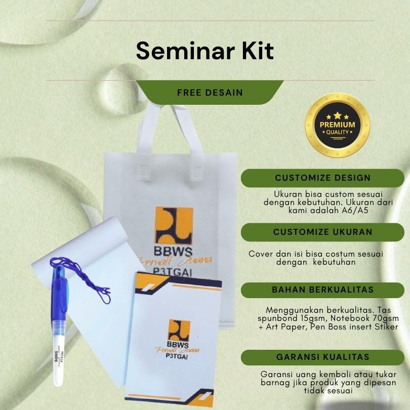 Paket Seminar Kit  – Tas, Notebook, Pulpen | Free Desain & Cetak Logo