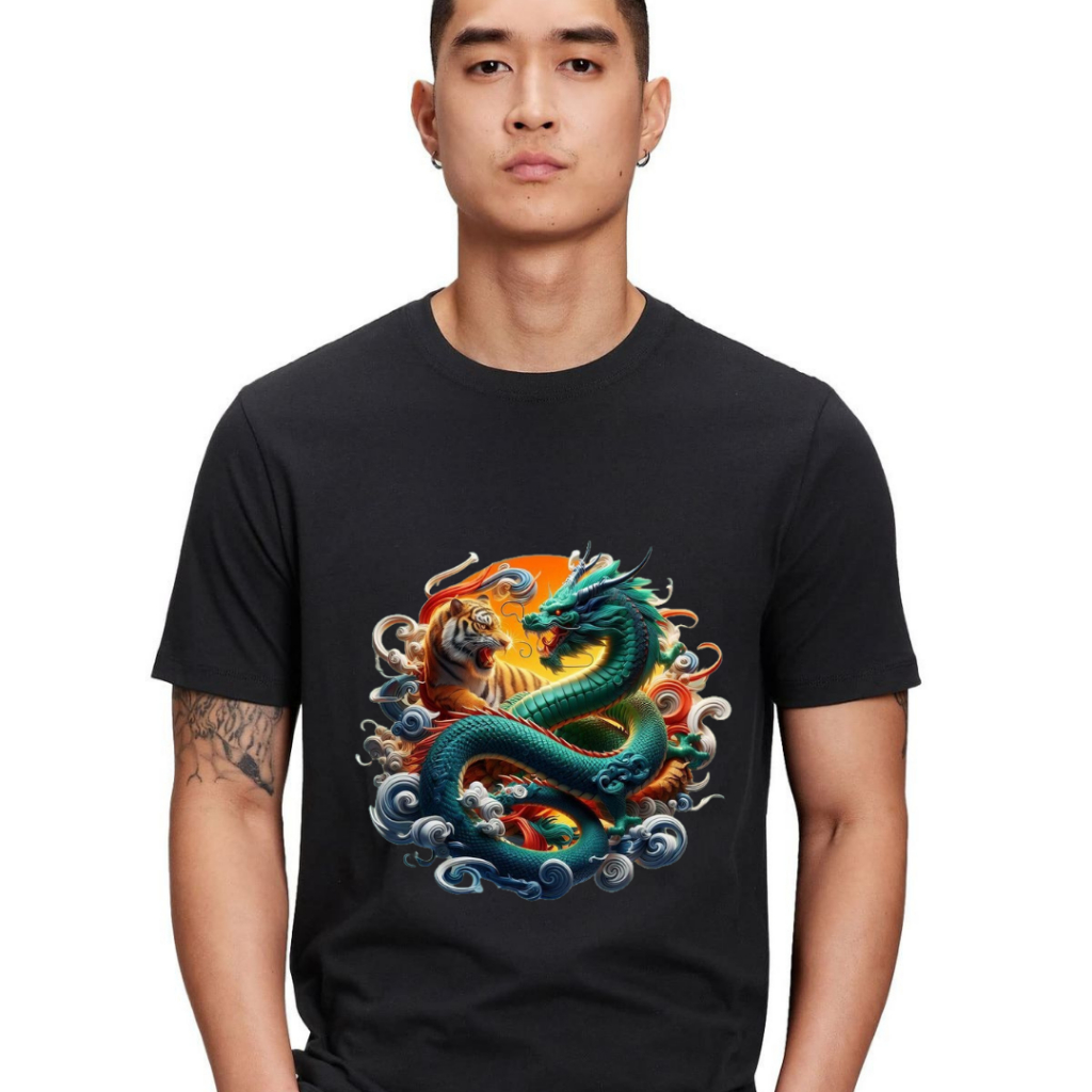 COD T-Shirt Unisex 3D Karakter Harimau Naga Pria Terbaru Bahan Semi Katun Premium Original Tebal