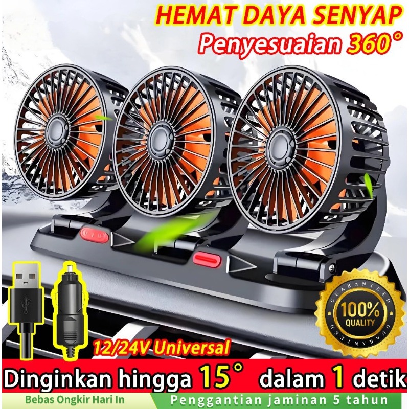 (COD/Gratis Ongkir) Kipas Angin Mobil YUNDAI Double Cas Usb Car Fan 12-24 Volt