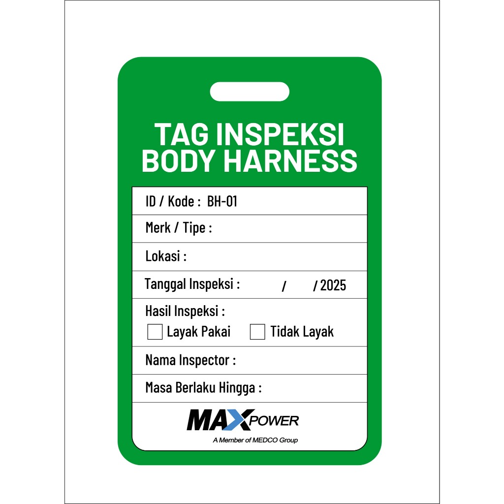 Safety Tag Inspeksi Full Body Harness