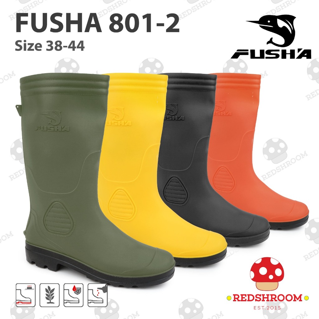 Sepatu Boot Tinggi FUSHA 801 Hijau Hitam Kuning Anti Slip Air Lentur Ringan Lokal Karet Perkebunan