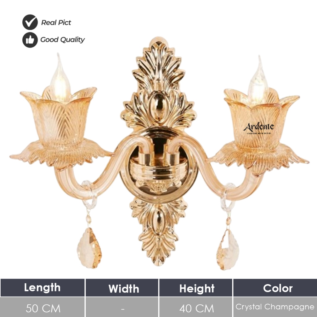 ARDENTE 2-0849 Lampu Dinding / Wall Lamp Crystal Gold Champagne Panjang 50 cm Lampu Hias Dekorasi