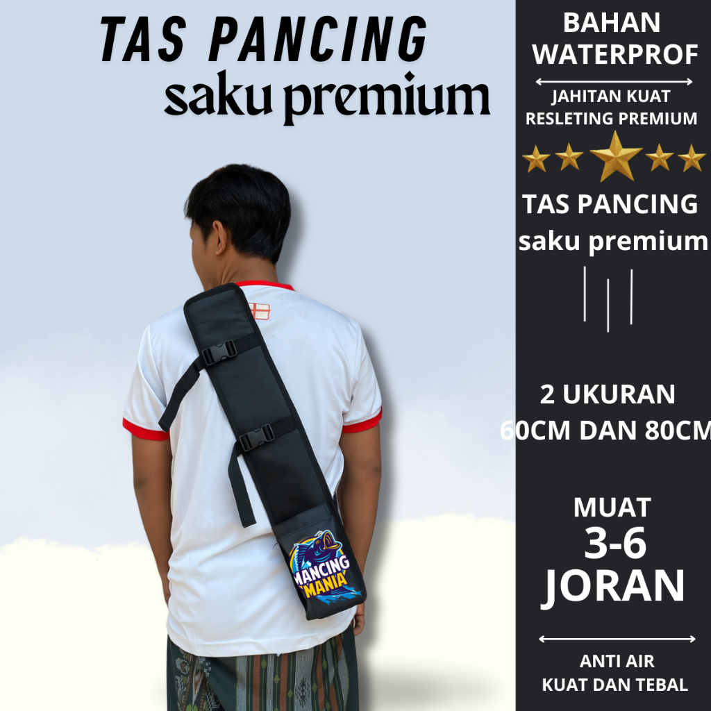 Tas Mancing Waterproof Bahan Tebal – Ransel Gendong 60cm - 80cm untuk Joran & Alat Pancing