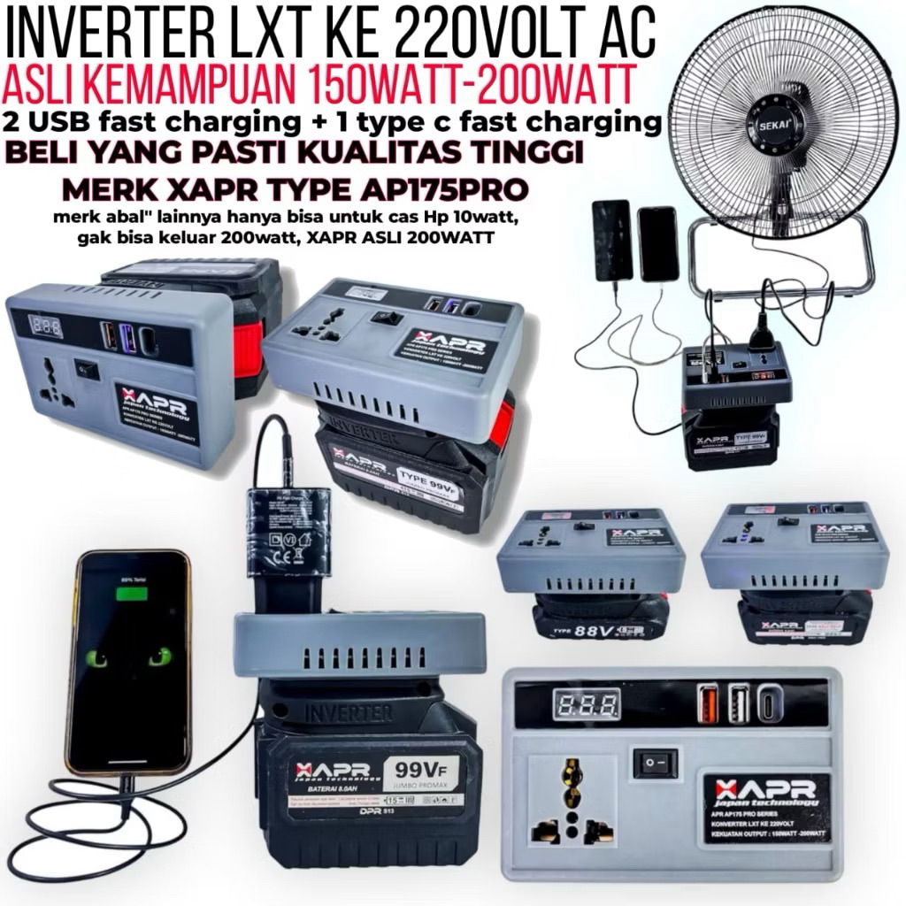 APR AP175 Pro Inverter genset baterai LXT ke listrik 220volt PLN AC pengubah baterai jadi listrik