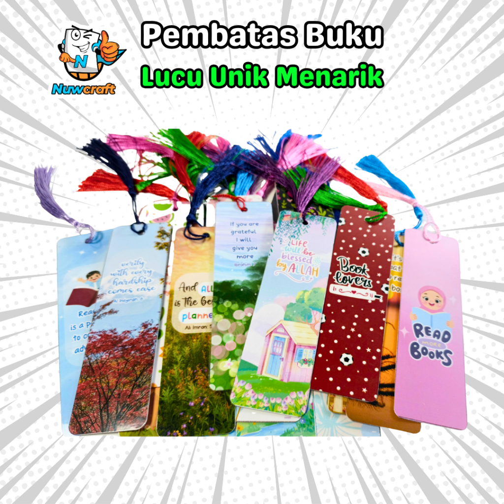 

Pembatas Buku Lucu Unik – Bookmark Karakter Aesthetic & Kreatif Dengan Tali Rumbai (10 Pcs)