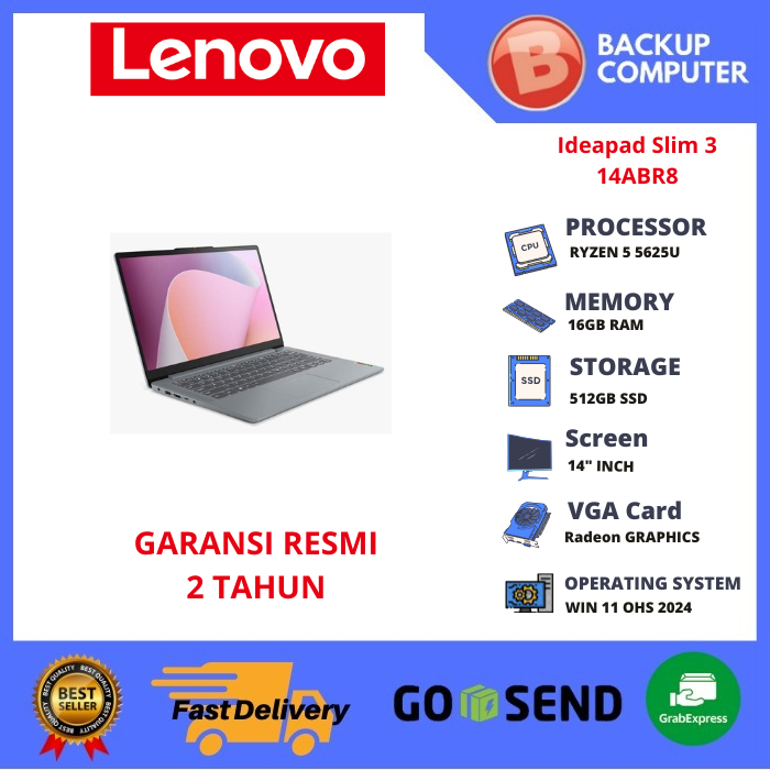 LAPTOP LENOVO Ideapad Slim 3 14ABR8 82XL0090ID/82XL008YID Ryzen 5 5625U 16GB RAM