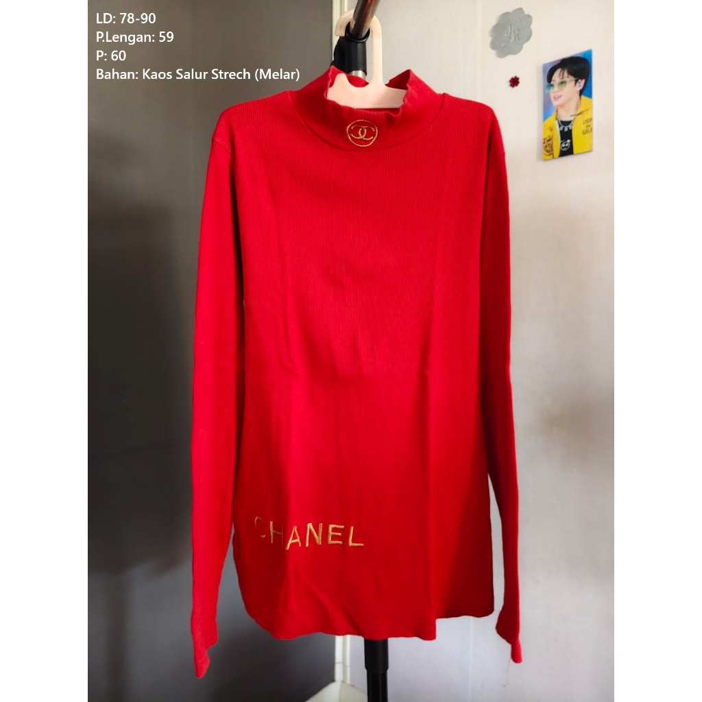 Kaos Wanita Turtle Neck Fit Body Lengan Panjang MERAH