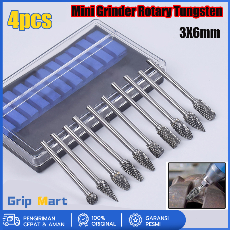 4PCS Tuner Panjang Tunner Mata Gerinda Long Cuner Mata Bor 10CM 3MM X 6MM