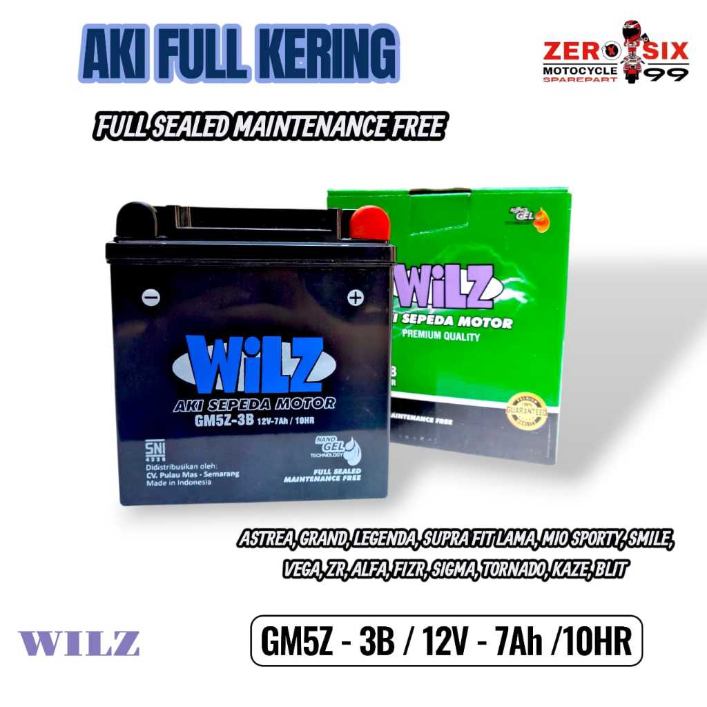 AKI FULL KERING [ WILZ ] GMZ5 - 3B / 12V / 7AH / 10 HR MOTOR - ASTREA , GRAND , LEGENDA , SUPRA X , 