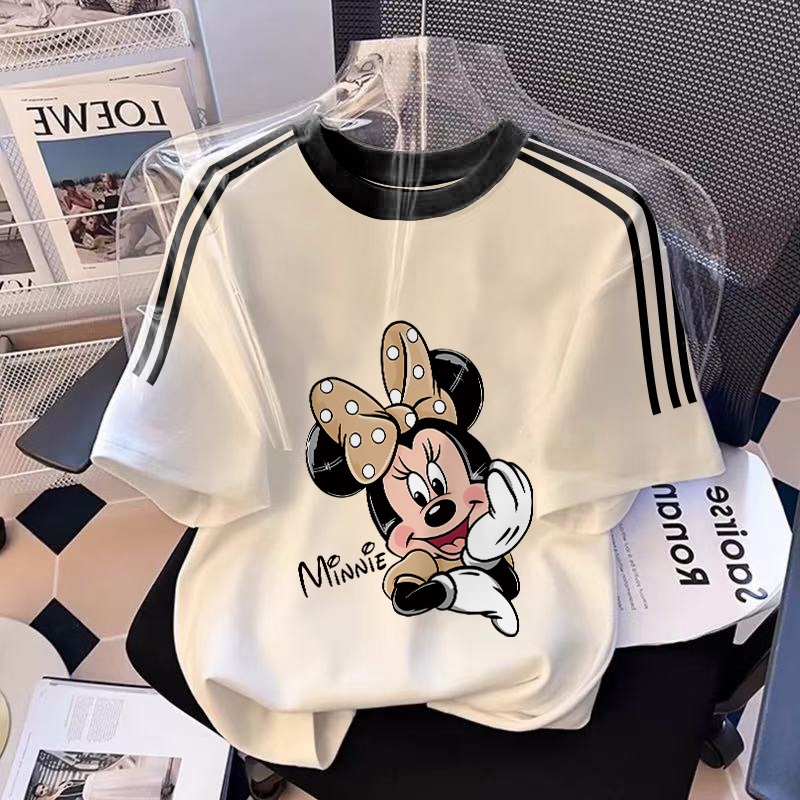 XZHAINV Kaos pendek lengan wanita Mickey Mouse cetak dari Korea/pakaian wanita lengan pendek putih/v