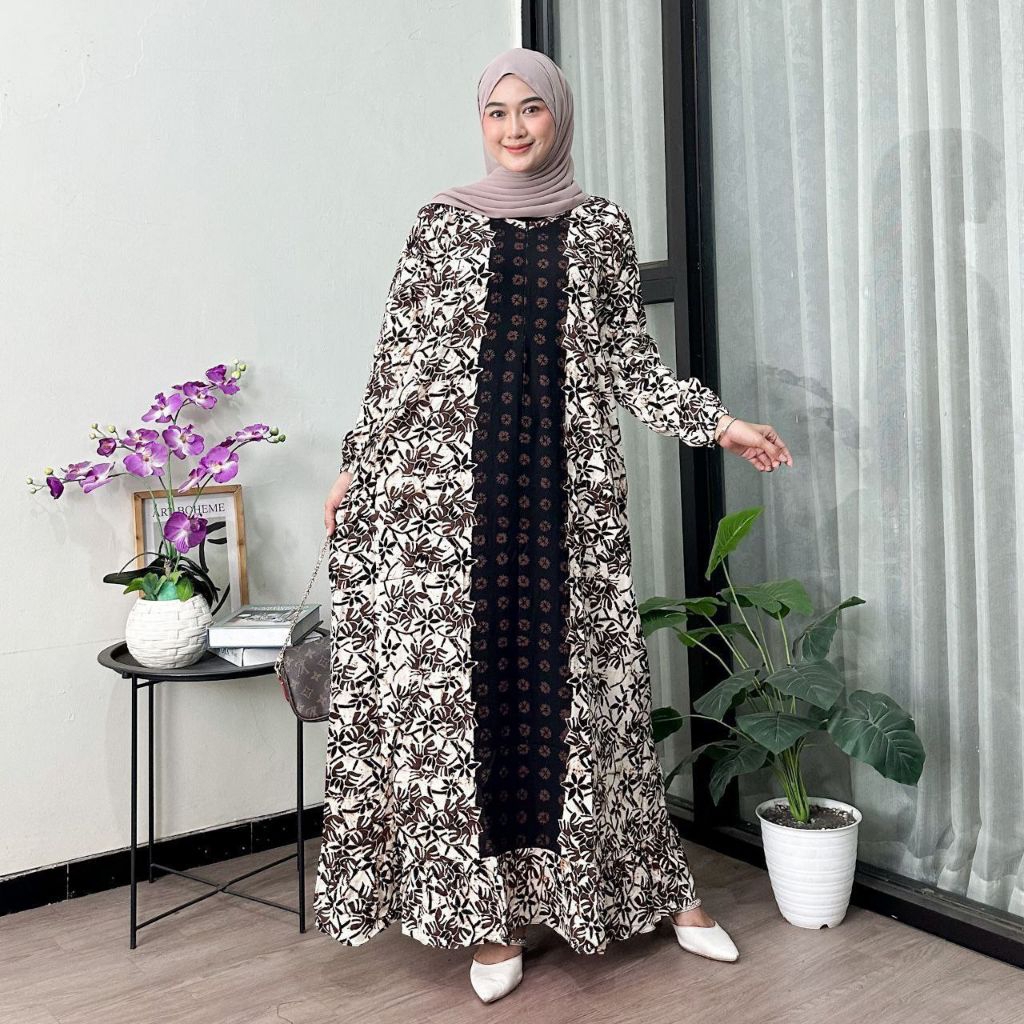 gamis batik cap soft barpin babar pindo warna rayon busui klok