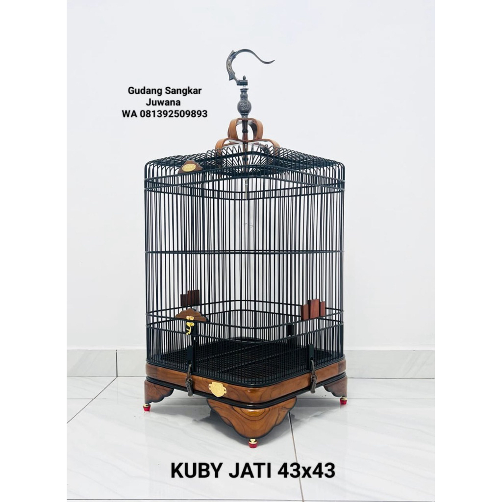 Sangkar Oval KUBY Jati Natural. ukuran 43x43 dan 40x40. + Full set kerodong + Free palet kayu