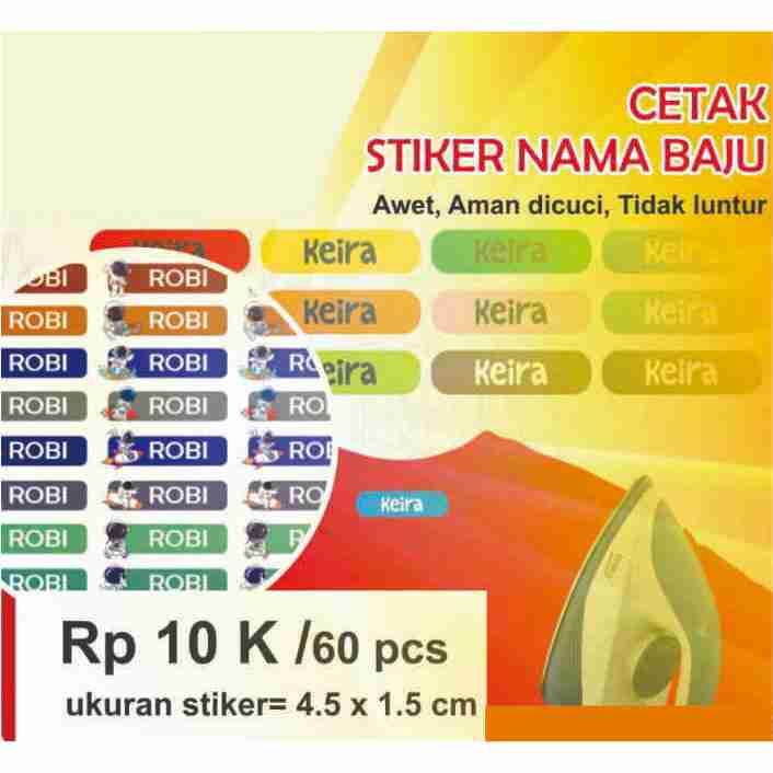 

Sticker Nama Setrika Untuk di Kain / Kaos Sablon Custom Nama - isi 60pcs