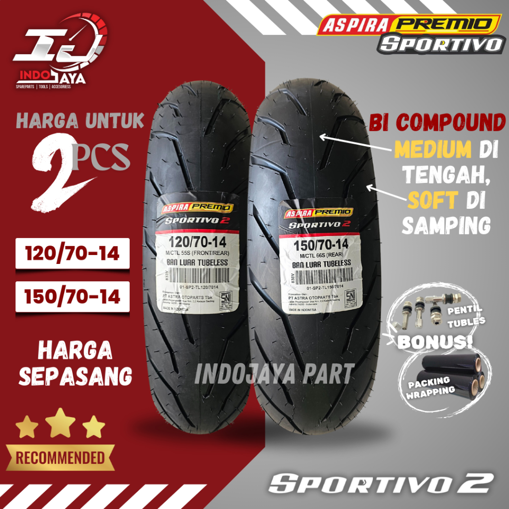 [HARGA MURAH SEPASANG] BAN LUAR ASPIRA PREMIO SPORTIVO 2 (120/70-14 & 150/70-14) BAN LUAR TUBELESS P