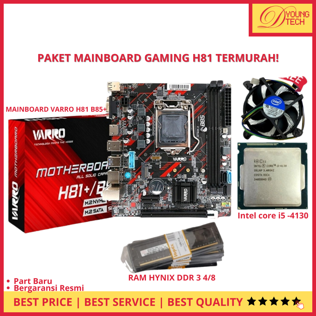 Paket Motherboard Varro H81 LGA 1150 DDR3 Mainboard H81 SUPPORT NVME Gratis Fan Processor Intel Core