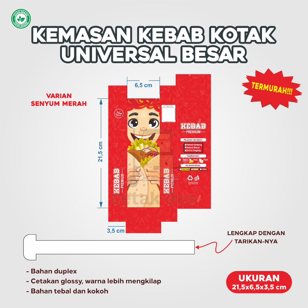 [COD] DESAIN TERBARU ISI 70 pcs Bungkus kebab bentuk kotak UNIVERSAL merah senyum / Dus Kebab kotak 