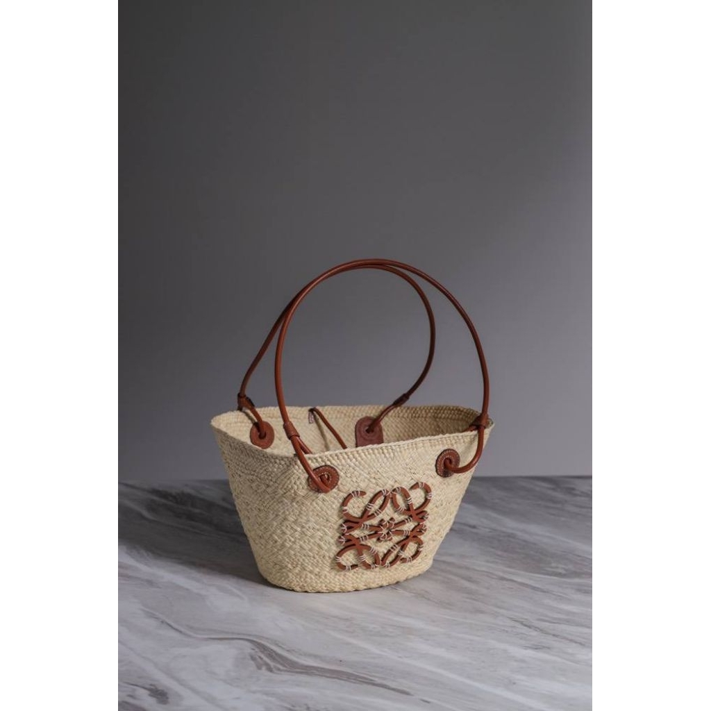 LOEWE Small Anagram Basket Bag in Natural/Tan Iraca Palm