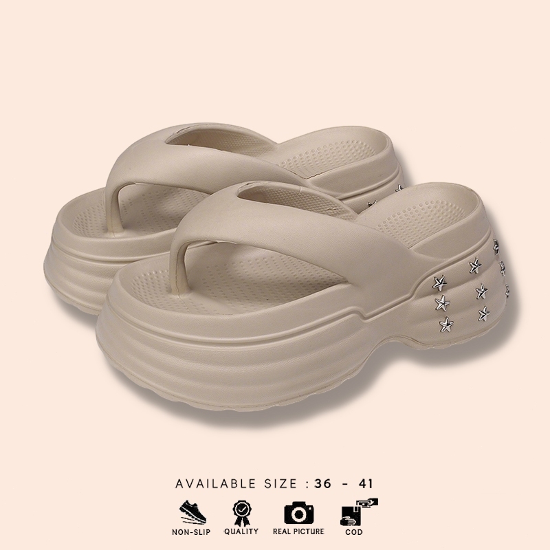Sandal jepit wanita tebal, sandal rumah wanita empuk sol tebal, sandal platform wanita modern, sanda