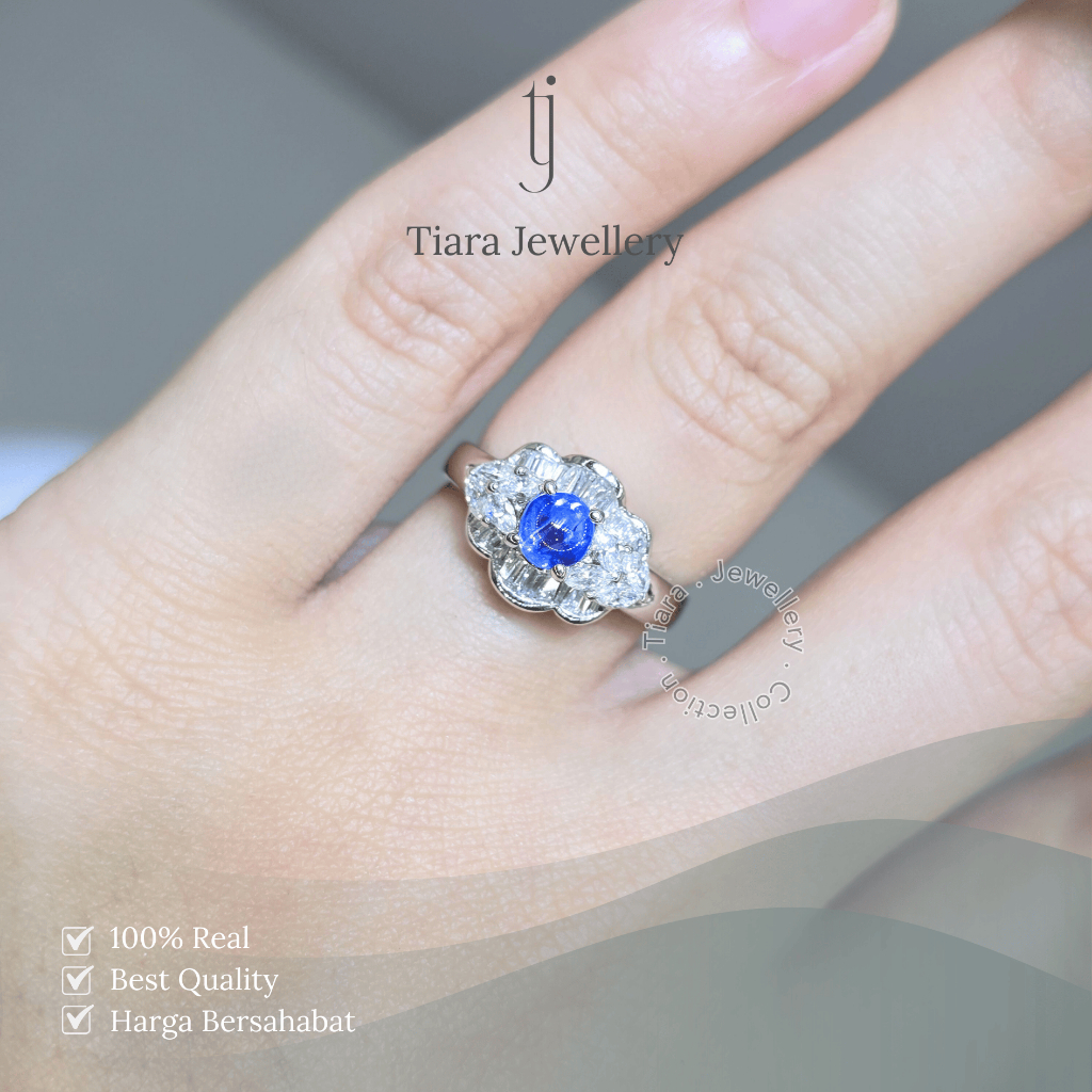 Tiara Jewellery - Women Classic Luxury Ring Blue Sapphire Diamond 18K White Gold [WS19] / Cincin Wan