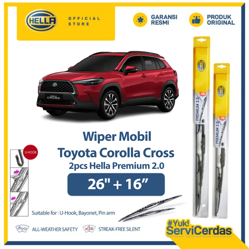Wiper Mobil TOYOTA Corolla Cross 26” + 16” (2pcs) - HELLA Premium 2.0