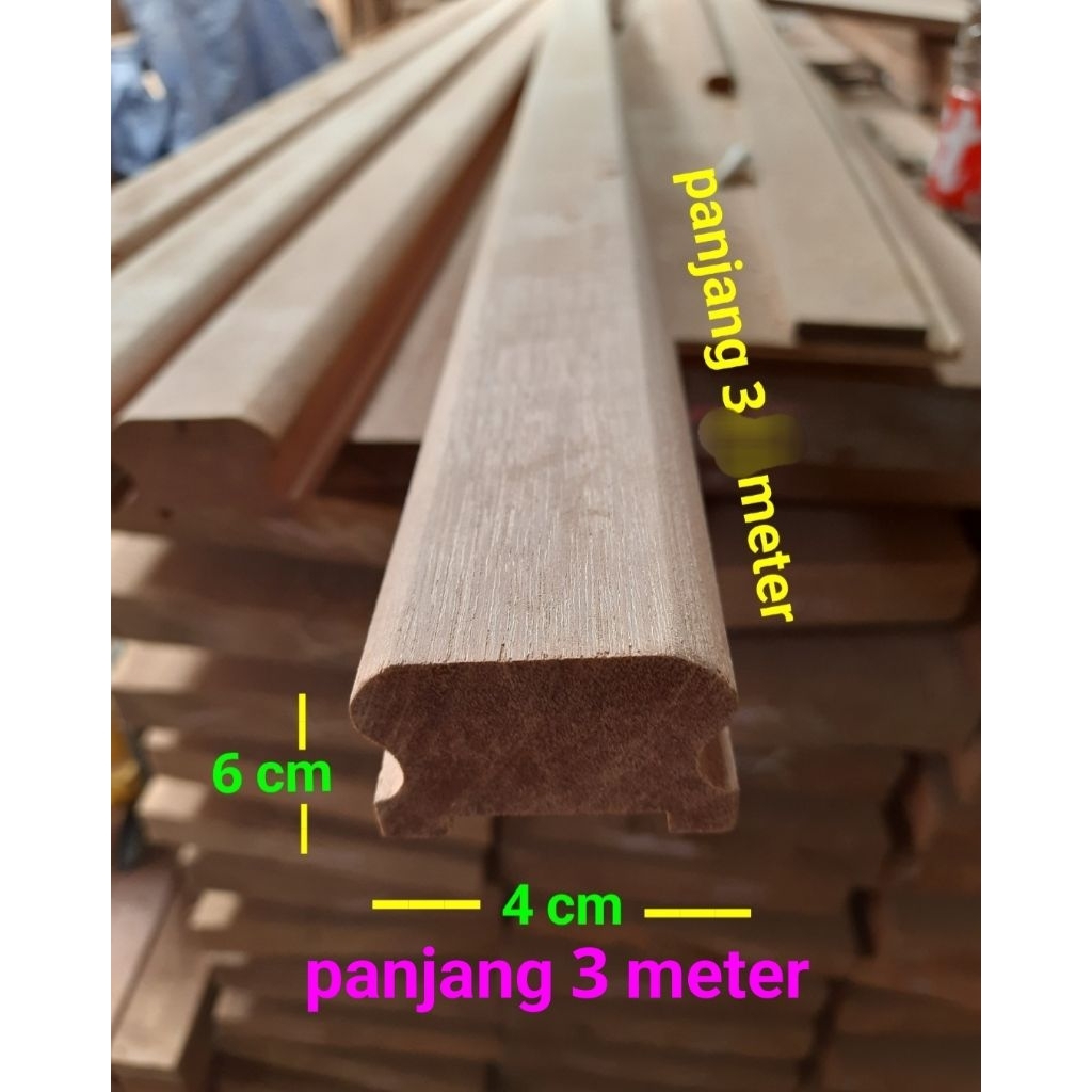 Handrail Railing Reling Pegangan tangga kayu kamper Singkil 4 cm x 6 cm x panjang 3 meter serut