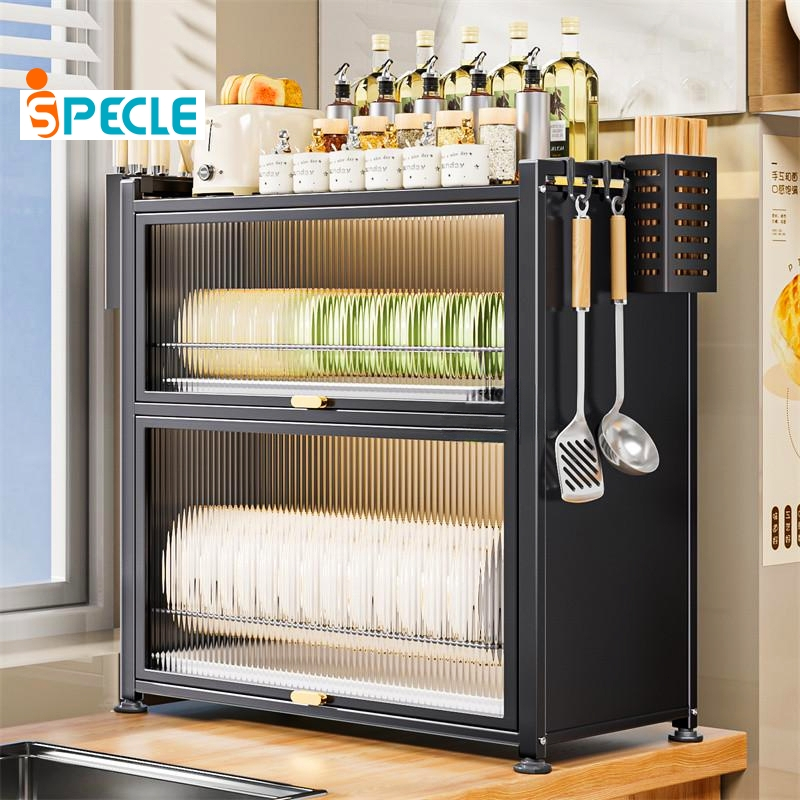 iSPECLE 2 Susun Lemari Piring Minimalis Rak Piring Tertutup Anti Debu Rak Piring Wastafel Rak Dapur 