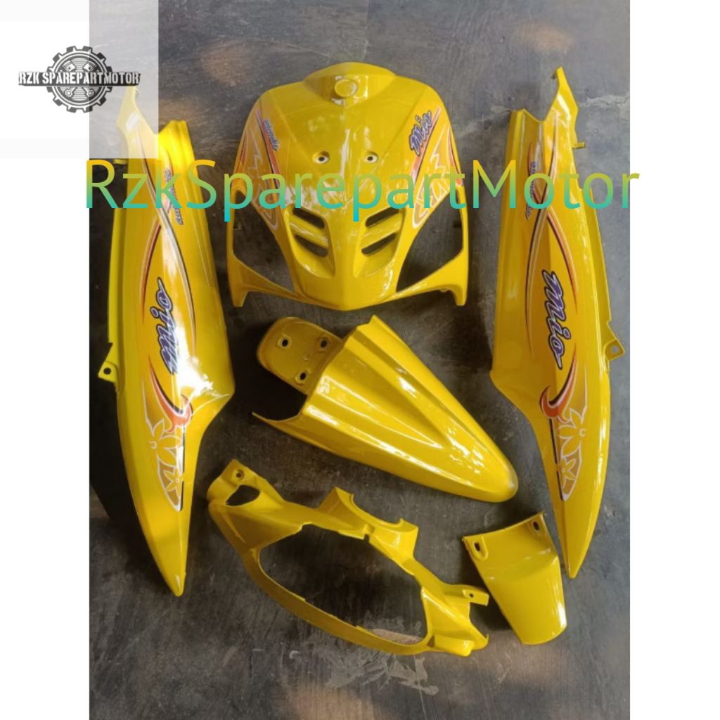 Full body halus mio sporty kuning plus striping model bunga/set body mio sporty kuning 2004 2005