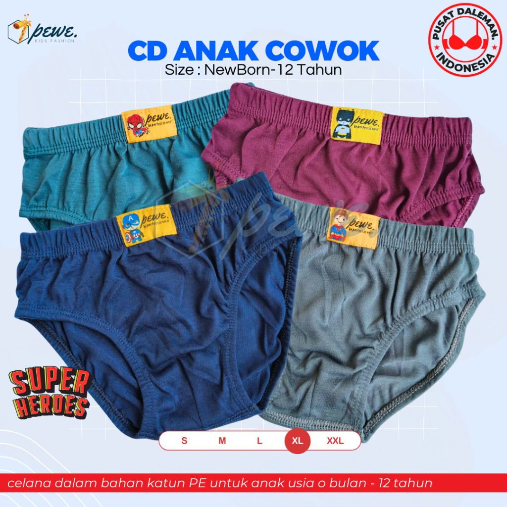 6 Pcs Celana Dalam Anak Laki Cowok Warna Gelap -Celana Dalam Anak Laki Cd Anak - CD Anak Cowok umur 