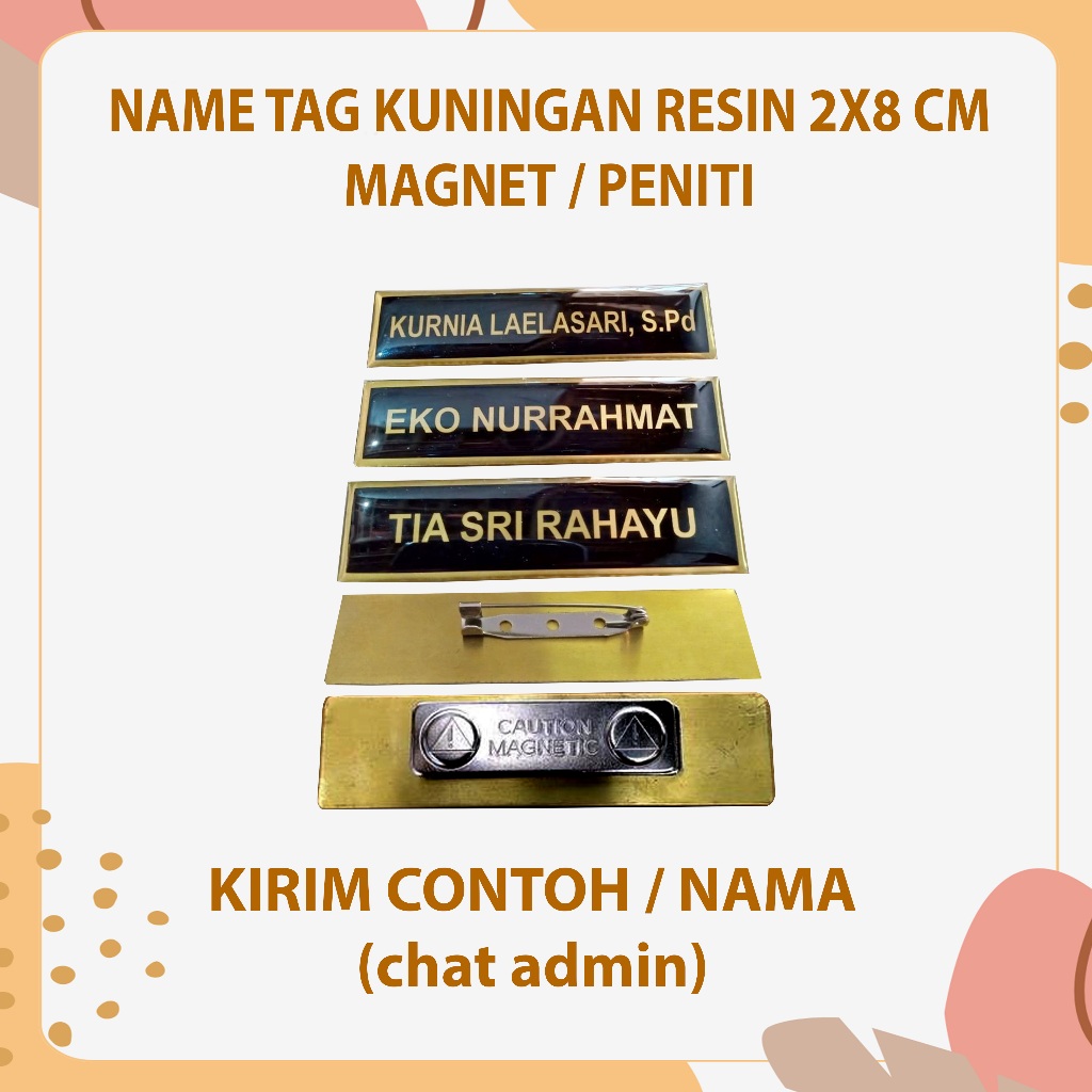 

Name Tag Kuningan Resin Magnet / Namatag sekolah Pegawai Guru BISA BUAT 1 AJA TANPA PO
