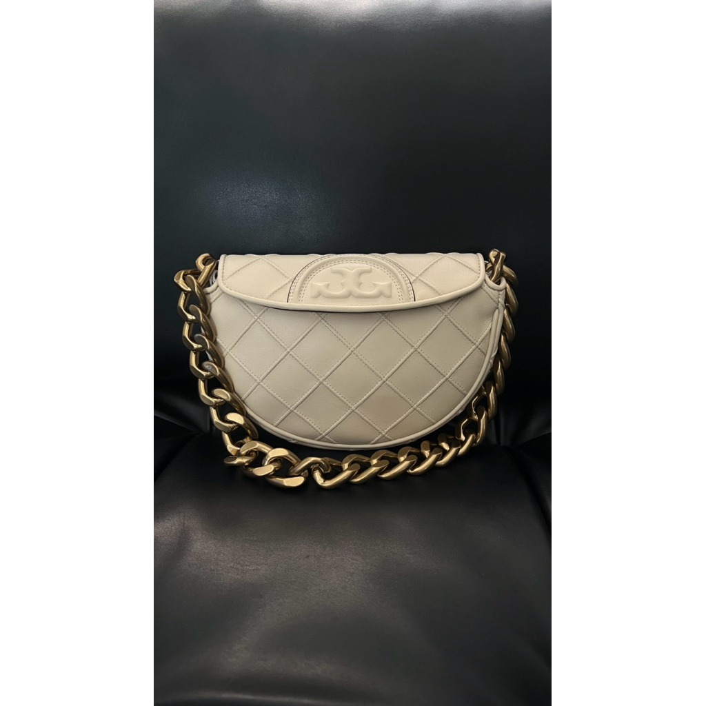 NEW Tory Burch Soft Fleming Crescent Bag - Cream