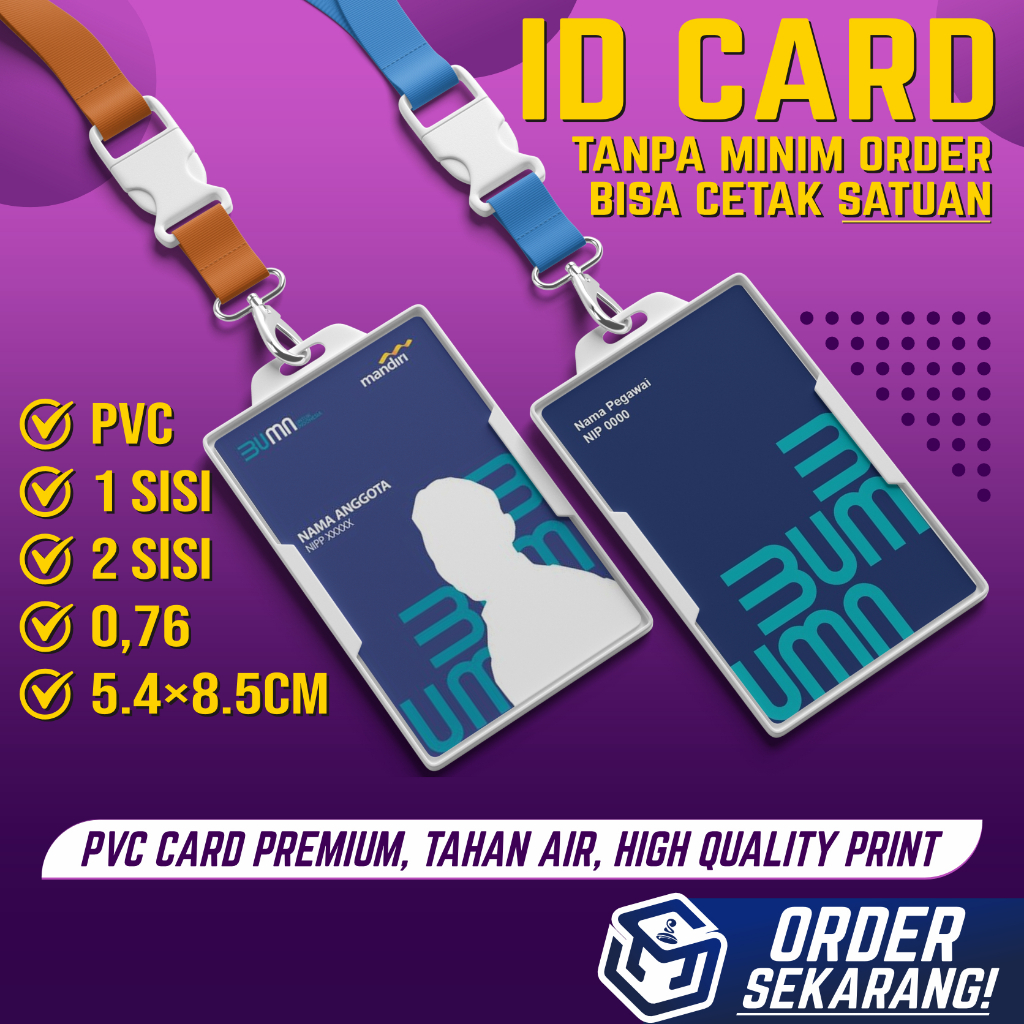 

CETAK ID CARD KARTU BUMN DIGITAL FISIK/ANTI LUNTUR, PVC STANDART KTP/ATM 1SISI & 2SISI