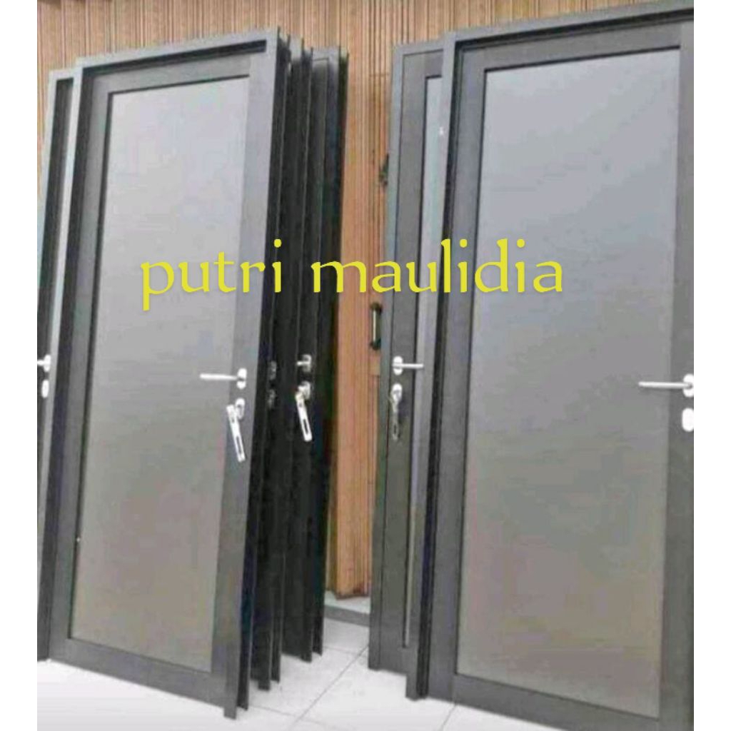 kusen+pintu alumunium kombinasi ACP ukuran L 90 x200.gratis Peking kayu