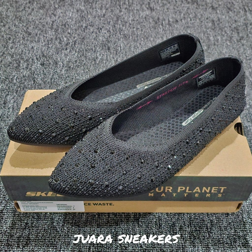 Sepatu Flat Wanita Skechers Cleo Point Gleam n Glow Black Original BNIB