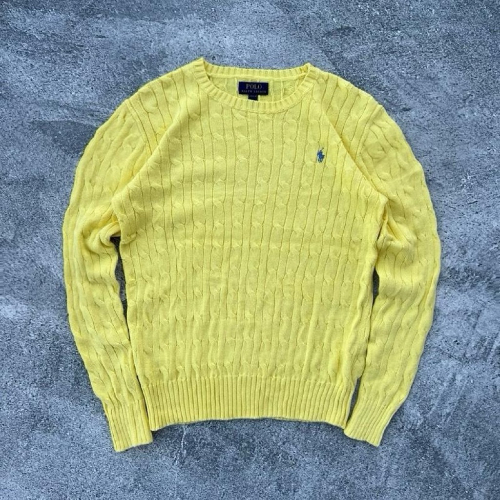 Sweater Polo Ralph Lauren Cableknit Rajut Full Kepang Kuning