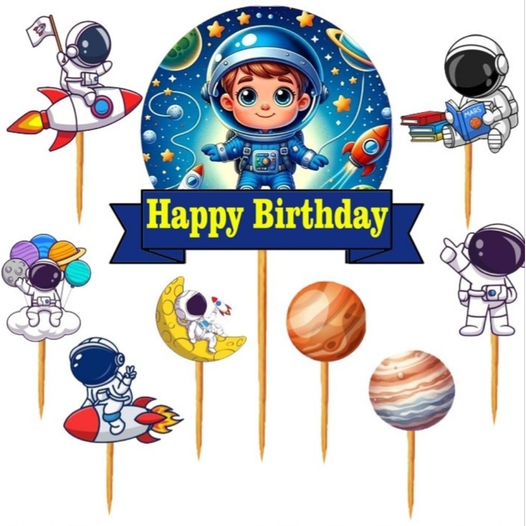 Topper Karakter Astronot Hiasan Kue Ulang Tahun
