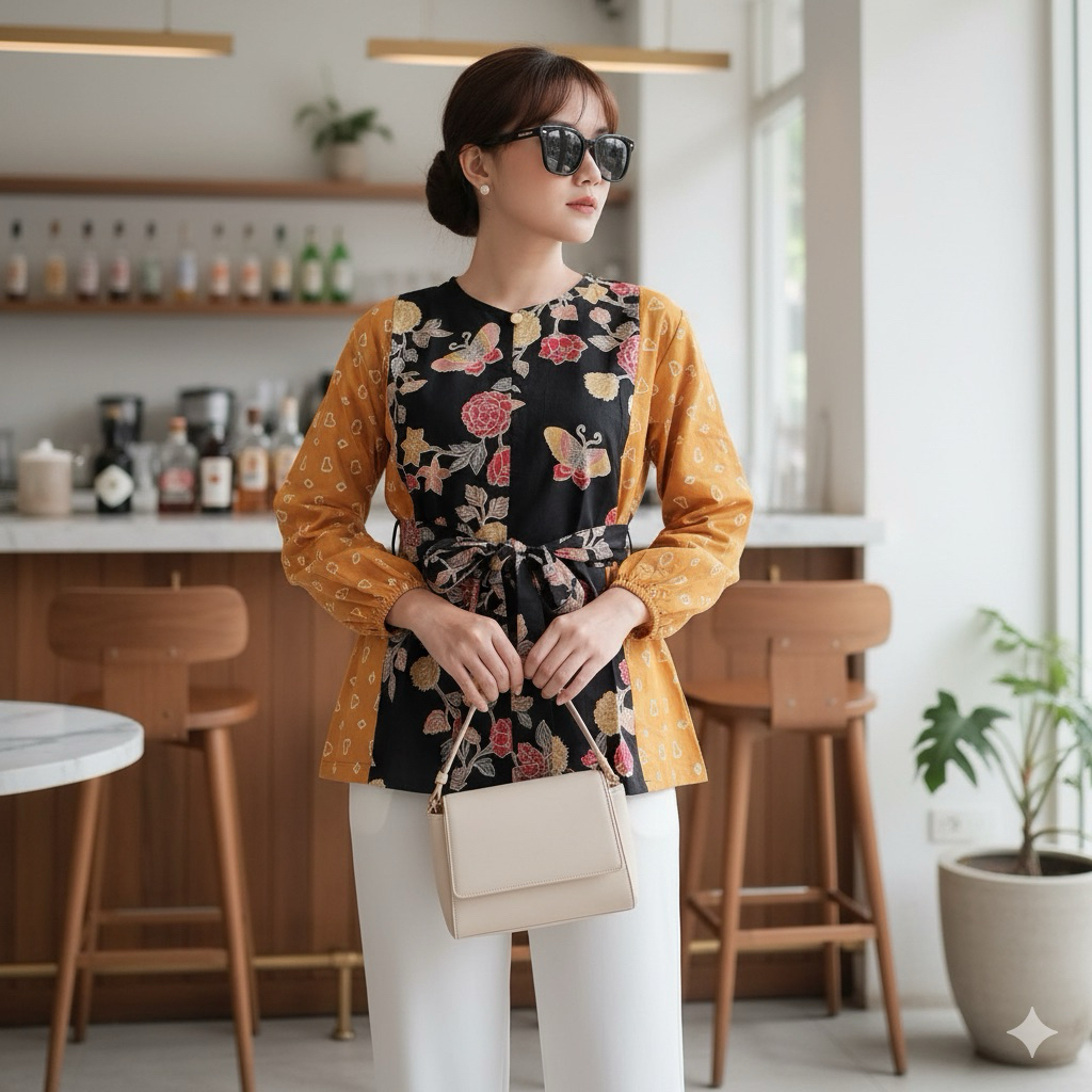 Shanaya Baju Batik Wanita Blus Batik Cap Kombinasi printing  Blus Batik Modern