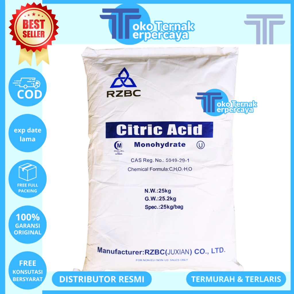 CITRIC ACID 25 KG MONOHYDRATE RZBC - FOOD GRADE - Sitrun Citrun Makanan Asam Sitrat Citric Acid