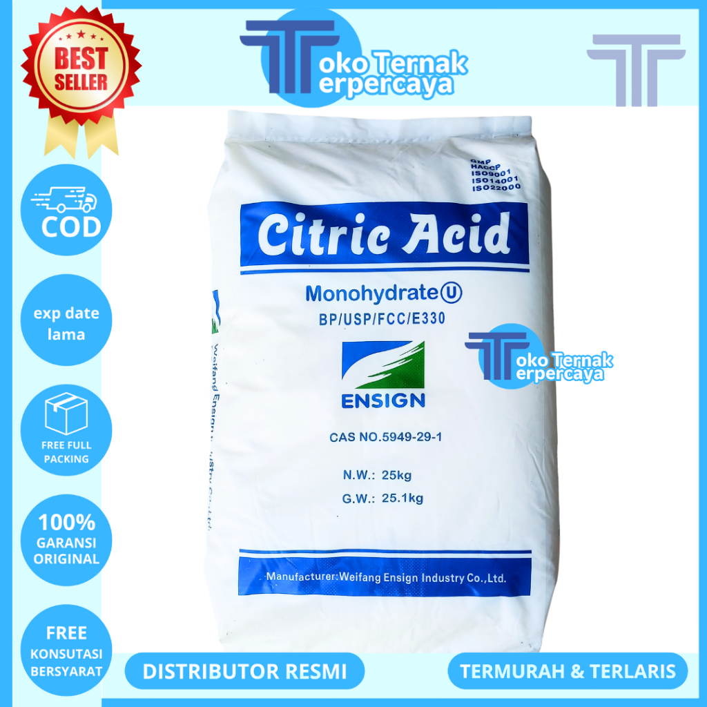 CITRIC ACID MONOHYDRATE 25 KG (KHUSUS KURIR INSTAN) - Sitrun Citrun Makanan Asam Sitrat Citrun Acid
