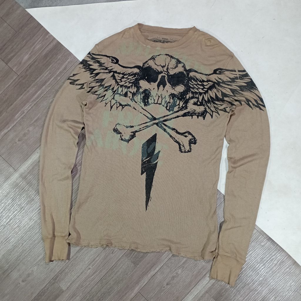Baju kaos longsleeve vtg AFFLICTION Thermal y2k grunge skull