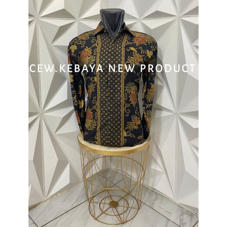 Kemeja Batik Pria Lengan Panjang , Kemeja Batik Prada Pria Terbaru , Kemeja Batik Prada Emas