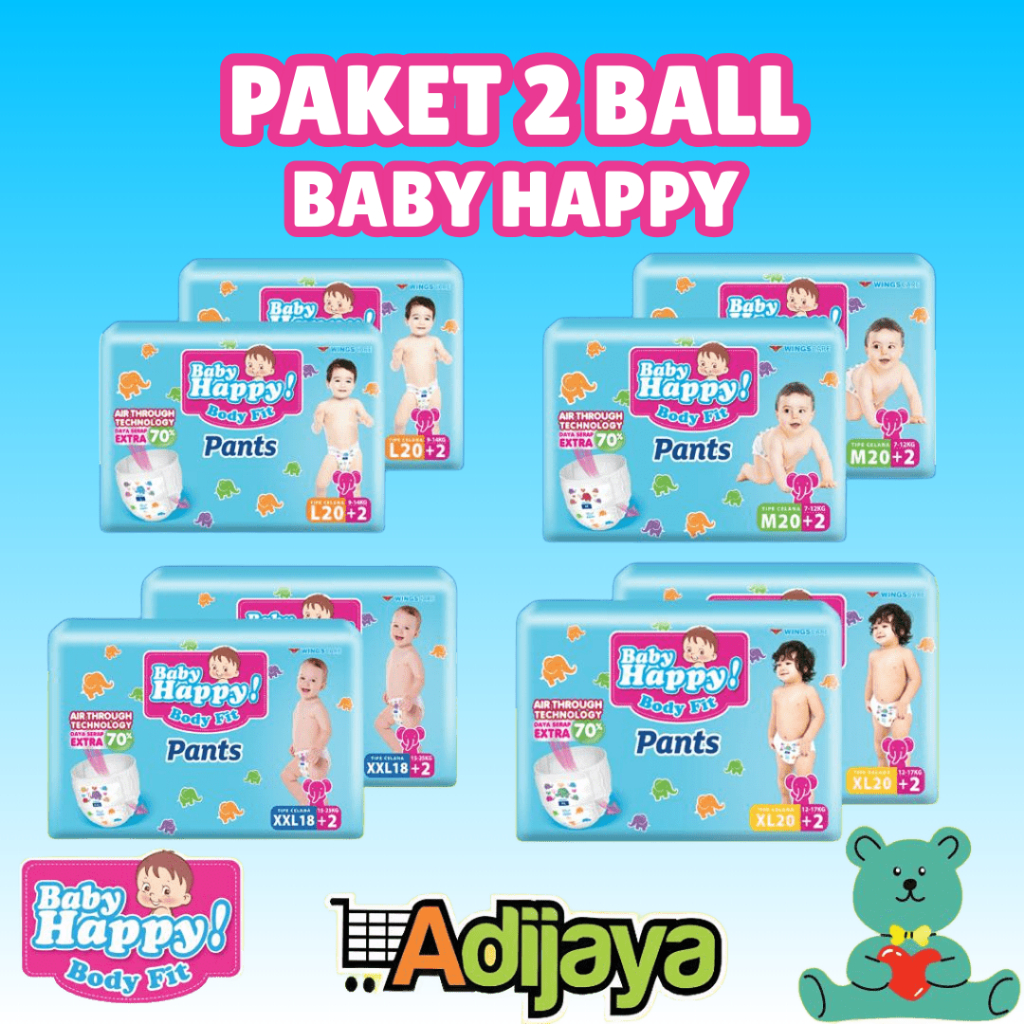 PAKET 2 BALL BABY HAPPY PANTS POPOK CELANA BAYI M20/L20/XL20/XXL18 DIAPERS