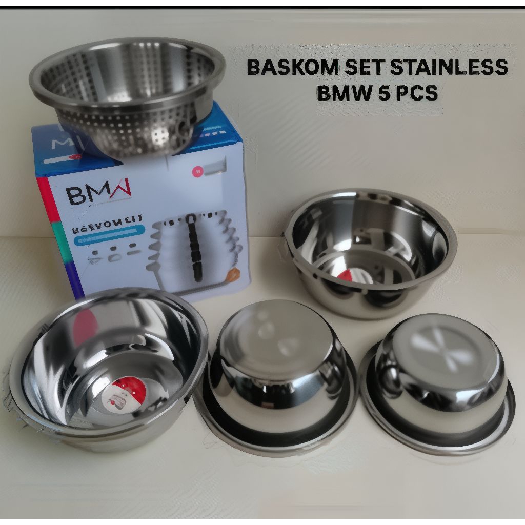 Wadah Baskom Set Stainless BMW Tebal Isi 5pcs/ Baskom Stainless Set Serbaguna