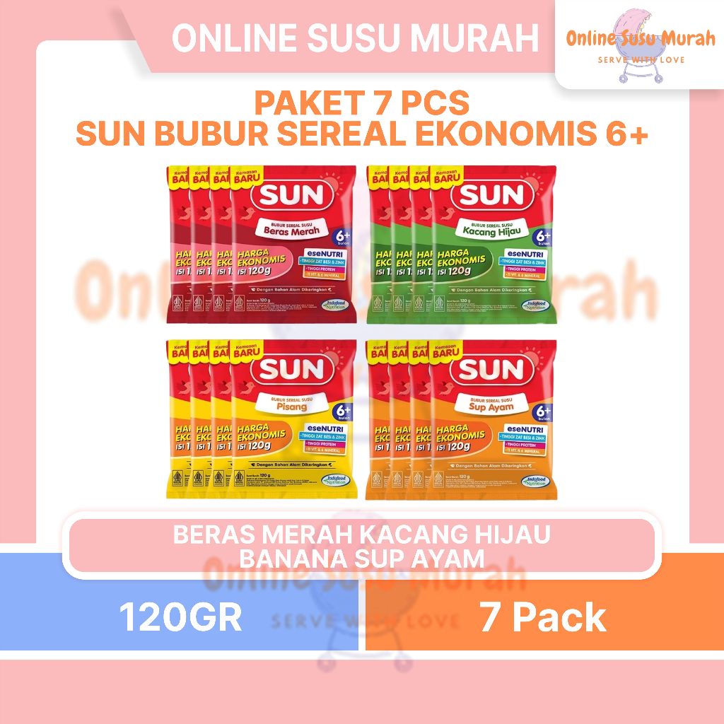 SUN PAKET 7 PCS BUBUR SEREAL SUSU 6+ 1 SACHET 120 GR BUBUR MPASI BAYI 120GR PRLA