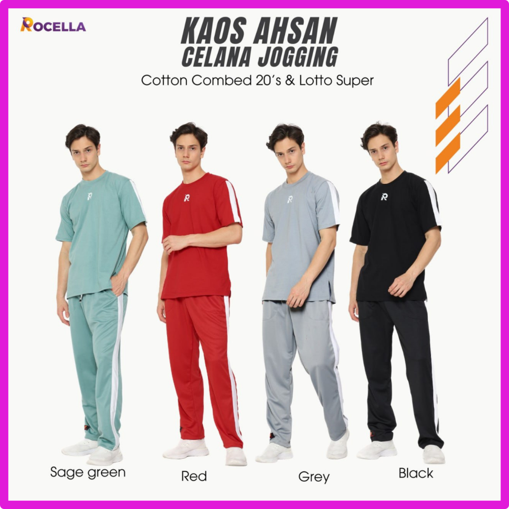 ROCELLA Setelan Olahraga Pria Kaos Ahsan Celana Jogging - Atasan Olahraga Pria
