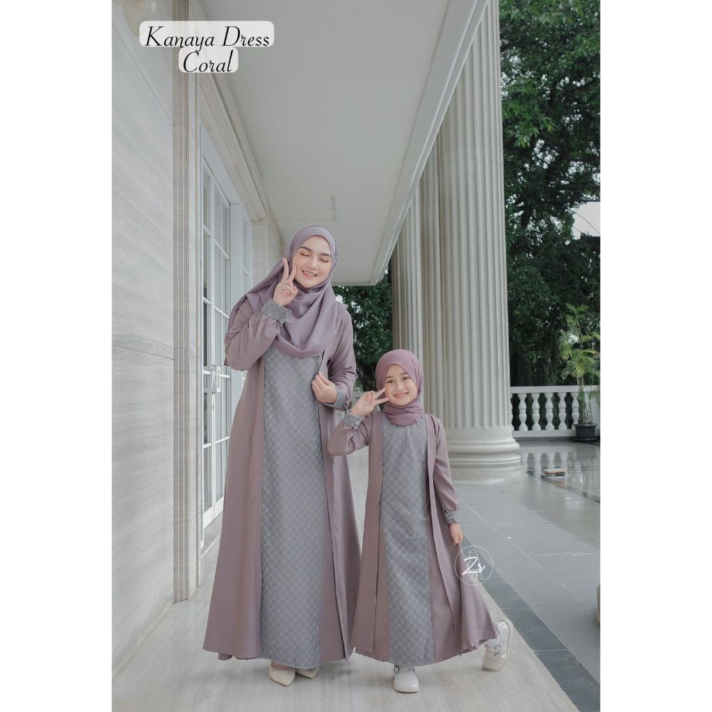 Dress Gamis kanaya by zr MOM & KIDS COUPLE BAJU LEBARAN SET IBU ANAK Burkat S M L XL XXL ootd kondan